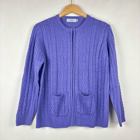 honor millburn Sweaters - Honor Millburn Purple Cable Knit Zip Cardigan UK M (14-16) Preppy Cottagecore